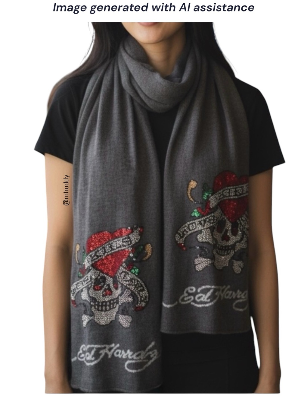 Ed Hardy grey rhinestone “Love Kills Slowly” scarf